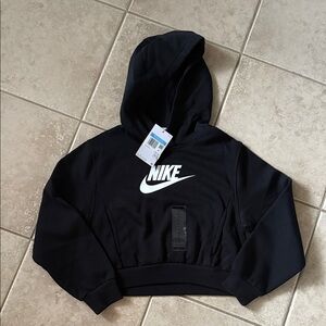 Nike Girls Cropped Black Hoodie with White Logo